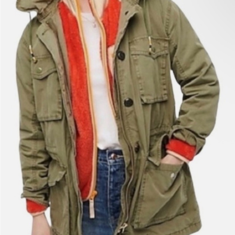 J. Crew Khaki Utility chore trench coat jacket Cinched waist cargo pockets